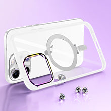 For iPhone 12 Pro Max Case Magnetic Circle Stand Chrome Clear + Tempered Glass