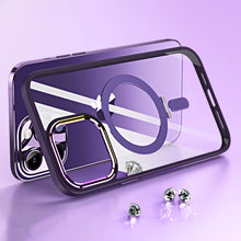 For iPhone 12 Pro Max Case Magnetic Circle Stand Chrome Clear + Tempered Glass