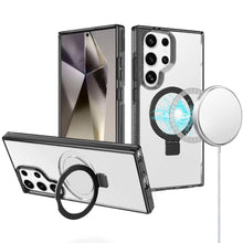 For Samsung S25 Ultra Case Magnetic Circle Stand Translucent + Tempered Glass