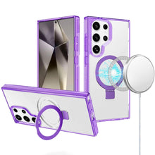 For Samsung S25 Ultra Case Magnetic Circle Stand Translucent + Tempered Glass