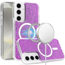 For Samsung S25+/S24+ Case Magnetic Circle Epoxy Full Glitter + Tempered Glass