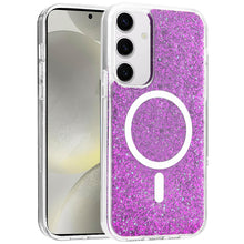 For Samsung S25+/S24+ Case Magnetic Circle Epoxy Full Glitter + Tempered Glass