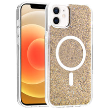 For iPhone 12/12 Pro Case Magnetic Ring Epoxy Full Glitter + Tempered Glass