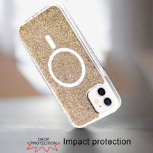 For iPhone 12/12 Pro Case Magnetic Ring Epoxy Full Glitter + Tempered Glass
