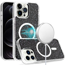 For iPhone 12 Pro Max Case Magnetic Ring Epoxy Full Glitter + Tempered Glass