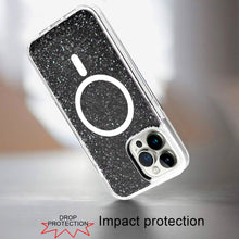 For iPhone 12 Pro Max Case Magnetic Ring Epoxy Full Glitter + Tempered Glass