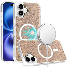 For iPhone 16 6.1inch Case Magnetic Circle Epoxy Full Glitter + Tempered Glass