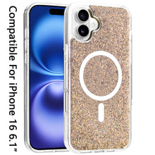 For iPhone 16 6.1inch Case Magnetic Circle Epoxy Full Glitter + Tempered Glass