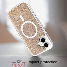 For iPhone 16 6.1inch Case Magnetic Circle Epoxy Full Glitter + Tempered Glass