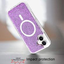 For iPhone 16 6.1inch Case Magnetic Circle Epoxy Full Glitter + Tempered Glass