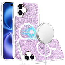 For iPhone 16 6.1inch Case Magnetic Circle Epoxy Full Glitter + Tempered Glass