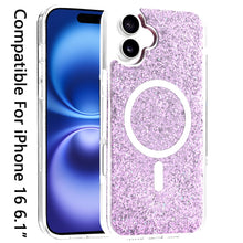 For iPhone 16 6.1inch Case Magnetic Circle Epoxy Full Glitter + Tempered Glass