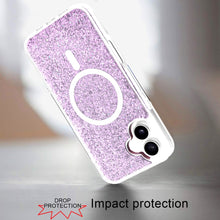 For iPhone 16 6.1inch Case Magnetic Circle Epoxy Full Glitter + Tempered Glass
