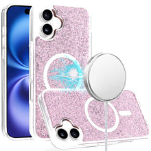 For iPhone 16 6.1inch Case Magnetic Circle Epoxy Full Glitter + Tempered Glass