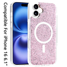 For iPhone 16 6.1inch Case Magnetic Circle Epoxy Full Glitter + Tempered Glass