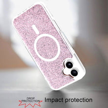 For iPhone 16 6.1inch Case Magnetic Circle Epoxy Full Glitter + Tempered Glass