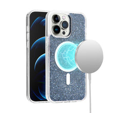 For iPhone 13/14 Case Magnetic Circle Epoxy Full Glitter Cover + Tempered Glass