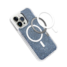 For iPhone 13/14 Case Magnetic Circle Epoxy Full Glitter Cover + Tempered Glass