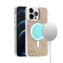 For iPhone 13/14 Case Magnetic Circle Epoxy Full Glitter Cover + Tempered Glass