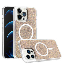 For iPhone 13/14 Case Magnetic Circle Epoxy Full Glitter Cover + Tempered Glass