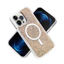For iPhone 13/14 Case Magnetic Circle Epoxy Full Glitter Cover + Tempered Glass