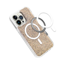 For iPhone 13/14 Case Magnetic Circle Epoxy Full Glitter Cover + Tempered Glass