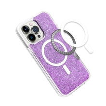 For iPhone 13/14 Case Magnetic Circle Epoxy Full Glitter Cover + Tempered Glass