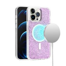 For iPhone 13/14 Case Magnetic Circle Epoxy Full Glitter Cover + Tempered Glass