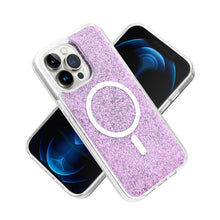 For iPhone 13/14 Case Magnetic Circle Epoxy Full Glitter Cover + Tempered Glass