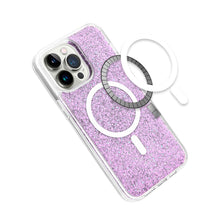 For iPhone 13/14 Case Magnetic Circle Epoxy Full Glitter Cover + Tempered Glass