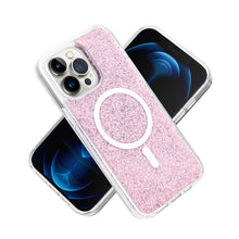 For iPhone 13/14 Case Magnetic Circle Epoxy Full Glitter Cover + Tempered Glass