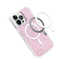 For iPhone 13/14 Case Magnetic Circle Epoxy Full Glitter Cover + Tempered Glass