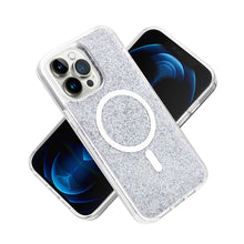 For iPhone 13/14 Case Magnetic Circle Epoxy Full Glitter Cover + Tempered Glass
