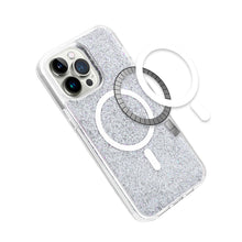 For iPhone 13/14 Case Magnetic Circle Epoxy Full Glitter Cover + Tempered Glass