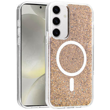 For Samsung S25/S24 Case Magnetic Circle Epoxy Full Glitter + Tempered Glass