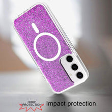 For Samsung S25/S24 Case Magnetic Circle Epoxy Full Glitter + Tempered Glass