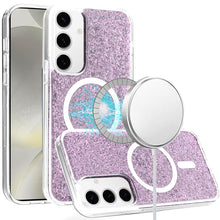 For Samsung S25/S24 Case Magnetic Circle Epoxy Full Glitter + Tempered Glass