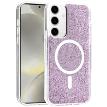 For Samsung S25/S24 Case Magnetic Circle Epoxy Full Glitter + Tempered Glass