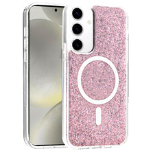 For Samsung S25/S24 Case Magnetic Circle Epoxy Full Glitter + Tempered Glass