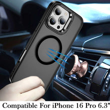For iPhone 16 Pro 6.3in Case Magnetic Circle Rear Lens Stand + Tempered Glass