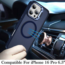 For iPhone 16 Pro 6.3in Case Magnetic Circle Rear Lens Stand + Tempered Glass