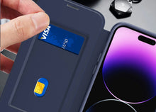 For iPhone 15 Case Bank Card Flap Folio Cover Magnetic Circle + 2 Tempered Glass