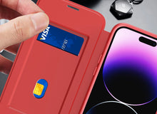 For iPhone 15 Case Bank Card Flap Folio Cover Magnetic Circle + 2 Tempered Glass