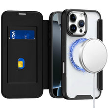 For iPhone 16 Pro 6.3in Case Card Flap Magnetic Circle Cover + Tempered Glass