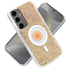 For Samsung S25+/S24+ Case Epoxy Real Flower Glitter Hybrid + Tempered Glass