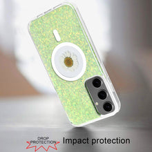 For Samsung S25+/S24+ Case Epoxy Real Flower Glitter Hybrid + Tempered Glass