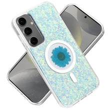 For Samsung S25+/S24+ Case Epoxy Real Flower Glitter Hybrid + Tempered Glass