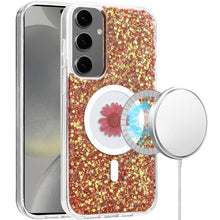 For Samsung S25+/S24+ Case Epoxy Real Flower Glitter Hybrid + Tempered Glass