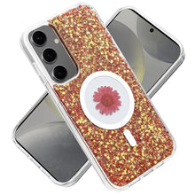 For Samsung S25+/S24+ Case Epoxy Real Flower Glitter Hybrid + Tempered Glass