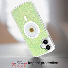 For iPhone 16 6.1inch Case Epoxy Real Flower Glitter Hybrid + Tempered Glass